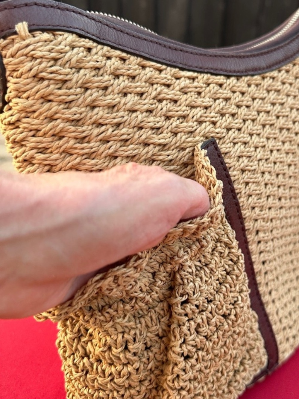 Brighton Woven Straw Handbag Shoulder purse brown leather trim size large - Picture 11 of 13